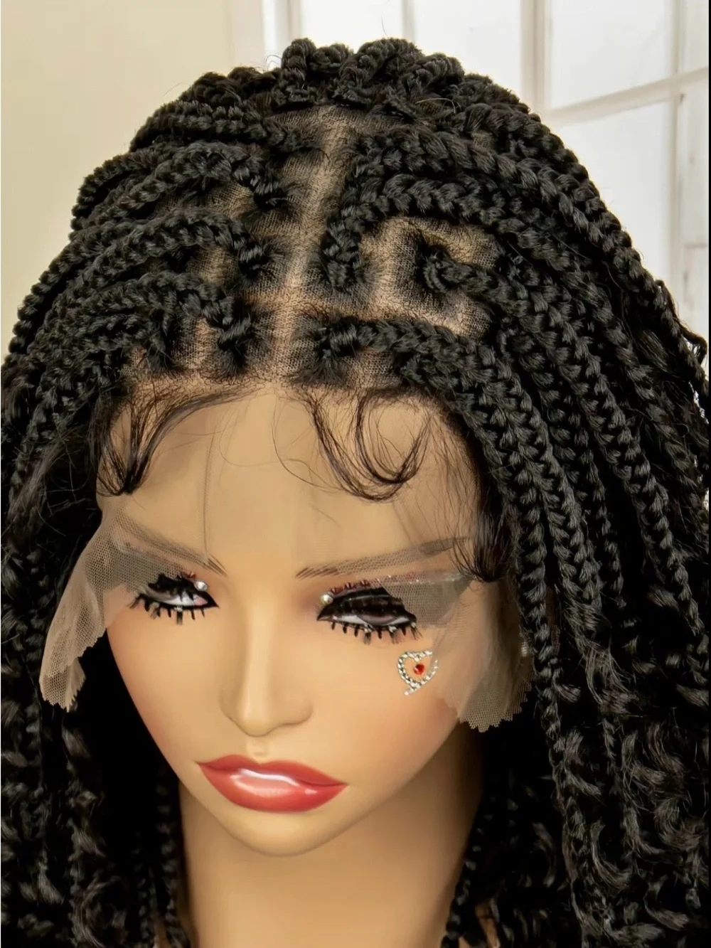 Black Braided Curly Lace Front Wig - Natural Black